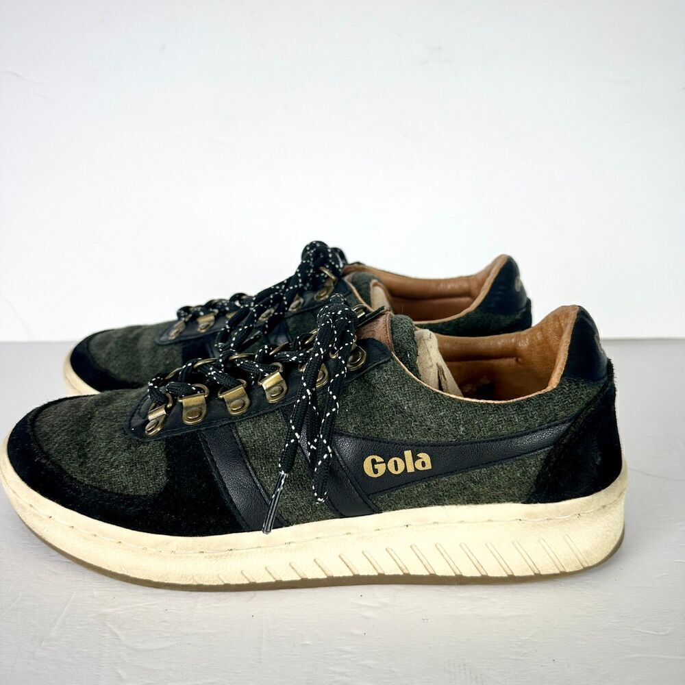 Gola British Millerain Ascent Low Sneakers Mens 8 Tweed Leather Khaki Black